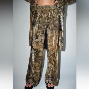 Zara Brown Tie Dye Velvet Pockets Pull on Pants.Size S